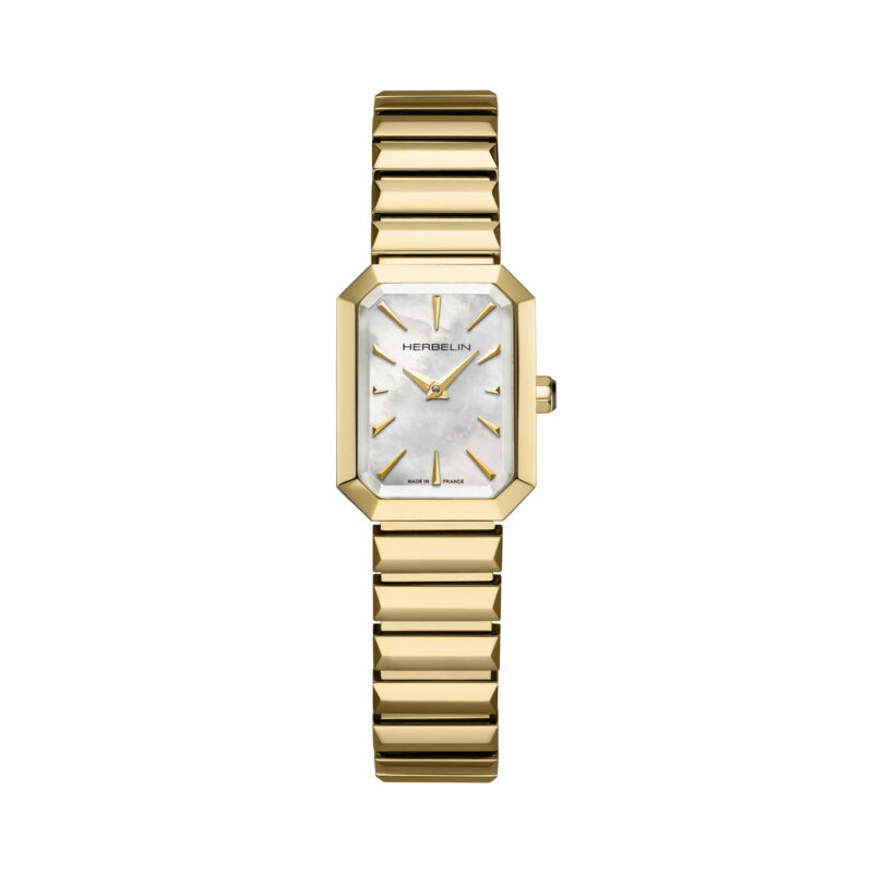 17556BP1N19 HERBELIN OCTOGÔNE QUARTZ NACRE BLANCHE & PVD OR JAUNE