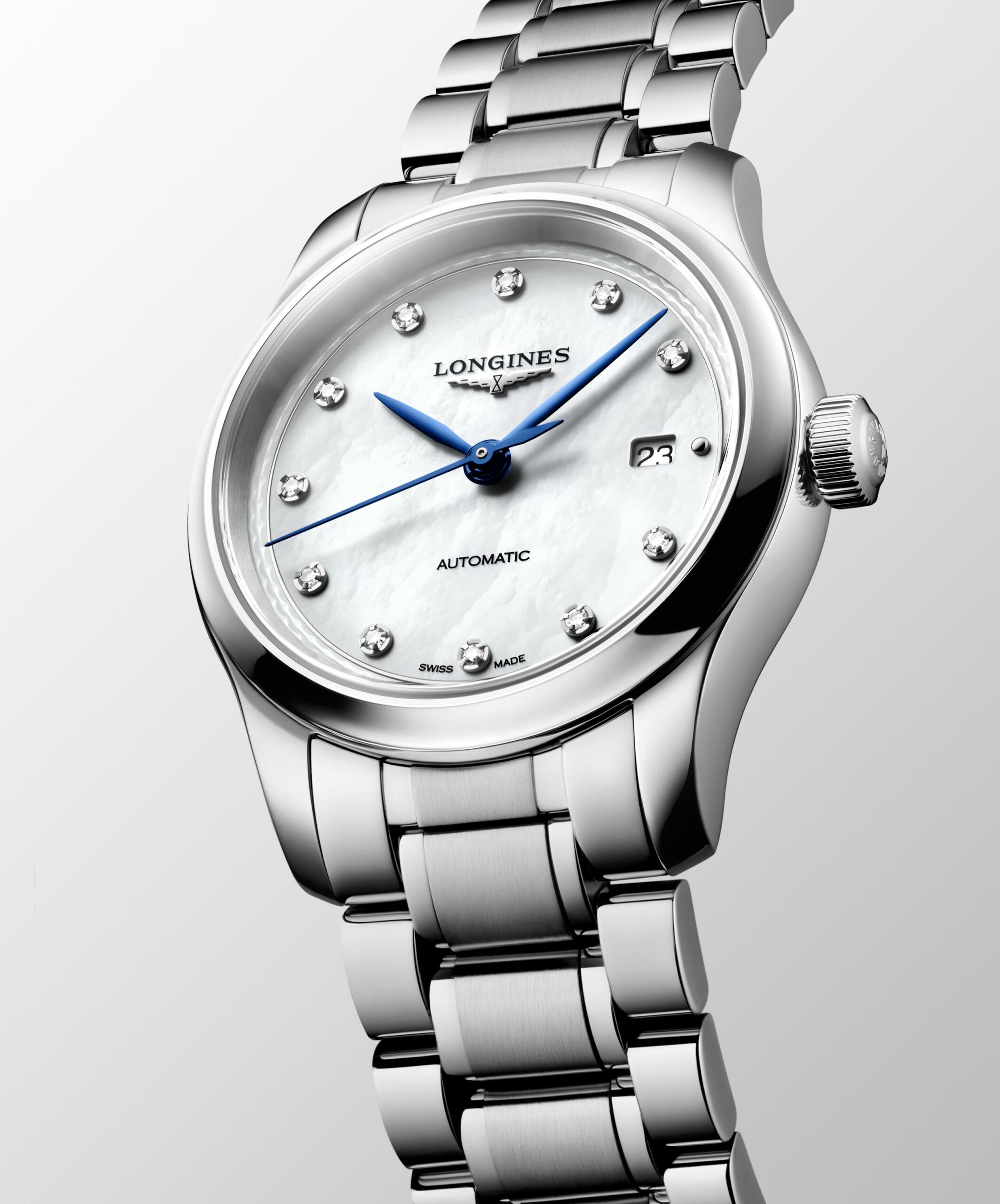 L24494876 LONGINES MASTER COLLECTION L2.449.4.87.6 Montre automatique, Ø 30.00 mm, acier, nacre, index diamant