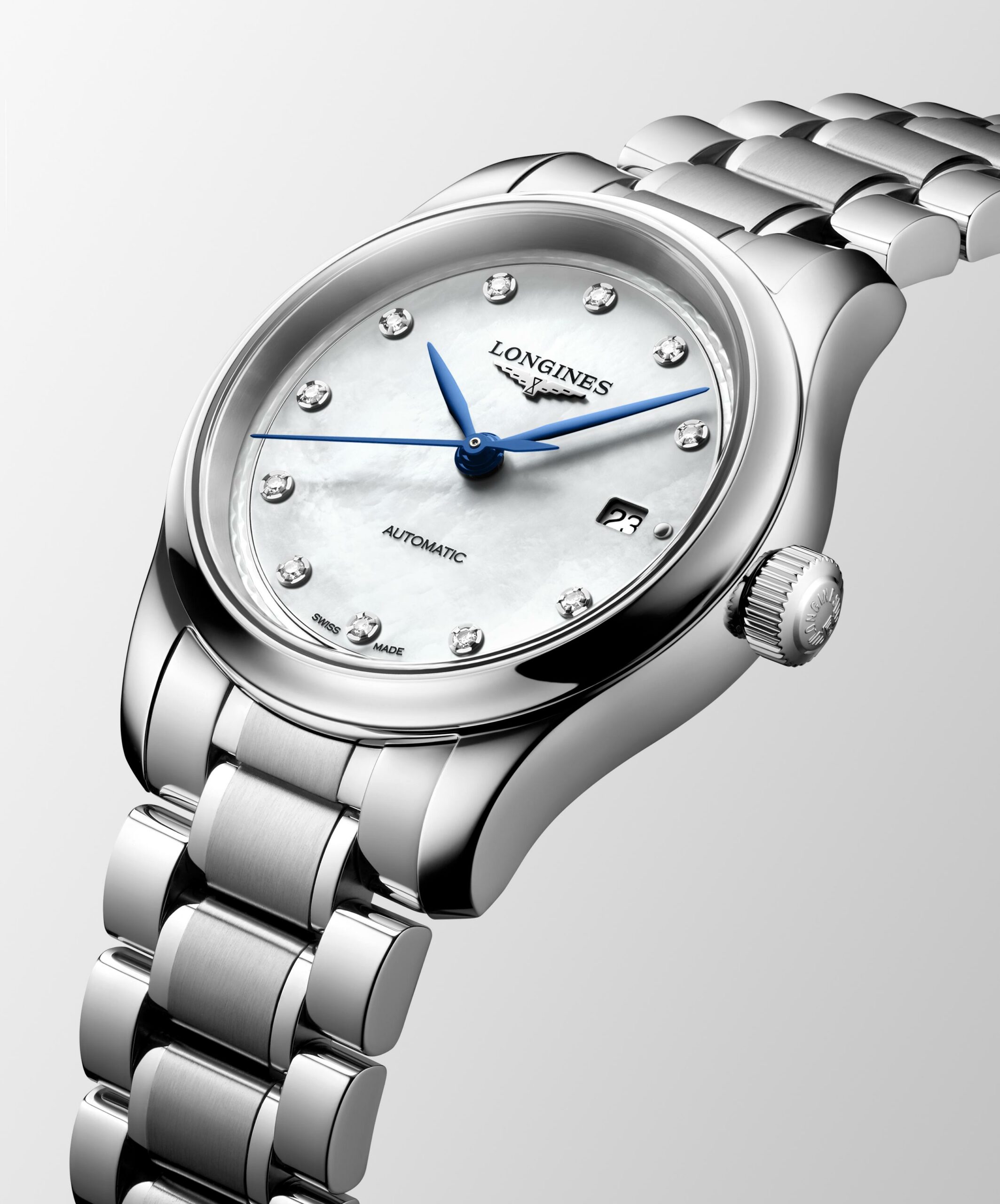 L24494876 LONGINES MASTER COLLECTION L2.449.4.87.6 Montre automatique, Ø 30.00 mm, acier, nacre, index diamant